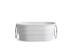 Lavabo Sospeso/Appoggio Tinozza 60X40Xh25 Con Anelli In Ceramica Opaco Bianco