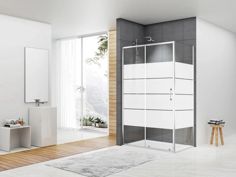 Box Doccia Angolare Arek 90x100 H190 Porta Scorrevole E Lato Fisso Cristallo 6 Mm Trasparente Serigrafato Cromo 1 Box Doccia Angolare Arek 90x100 H190 Porta Scorrevole E Lato Fisso Cristallo 6 Mm Trasparente Serigrafato Cromo