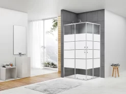 Box Doccia Angolare Arek 80x120 H190 Porte Scorrevoli Cristallo 6 Mm Trasparente Serigrafato Cromo