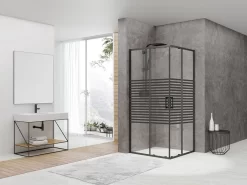 Box Doccia Angolare Arek 70x70 H190 Porte Scorrevoli Cristallo 6 Mm Trasparente Serigrafato Nero Opaco