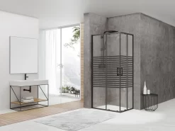 Box Doccia Angolare Arek 70x90 H190 Porte Scorrevoli Cristallo 6 Mm Trasparente Serigrafato Nero Opaco