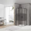 Box Doccia Angolare Semicircolare Arek 80x80 H190 Porte Scorrevoli Cristallo 6 Mm Trasparente Serigrafato Nero Opaco