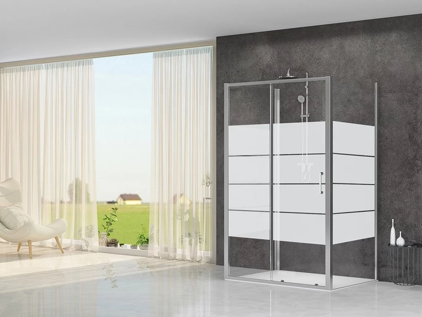 Box Doccia Arek 90x120x90 H190 Porta Scorrevole E 2 Lati Fissi Cristallo 6 Mm Trasparente Serigrafato Cromo 1 Box Doccia Arek 90x120x90 H190 Porta Scorrevole E 2 Lati Fissi Cristallo 6 Mm Trasparente Serigrafato Cromo