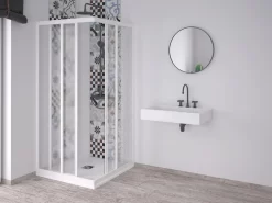 Box Doccia Angolare Skill 2 Ante Scorrevoli 75x90 Cm Acrilico Semitrasparente Effetto Bagnato Bianco Pastello