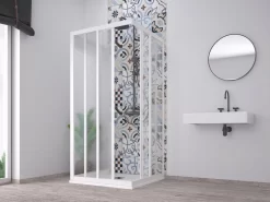 Box Doccia Skill 2 Ante Scorrevoli E Lato Fisso 70x90x70 Cm Acrilico Semitrasparente Effetto Bagnato Bianco Pastello