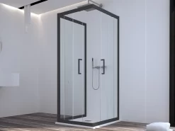 Box Doccia Zen 80x90x80 H190,4 2 Porte Scorrevoli E Lato Fisso Cristallo 6 Mm Trasparente Nero Opaco