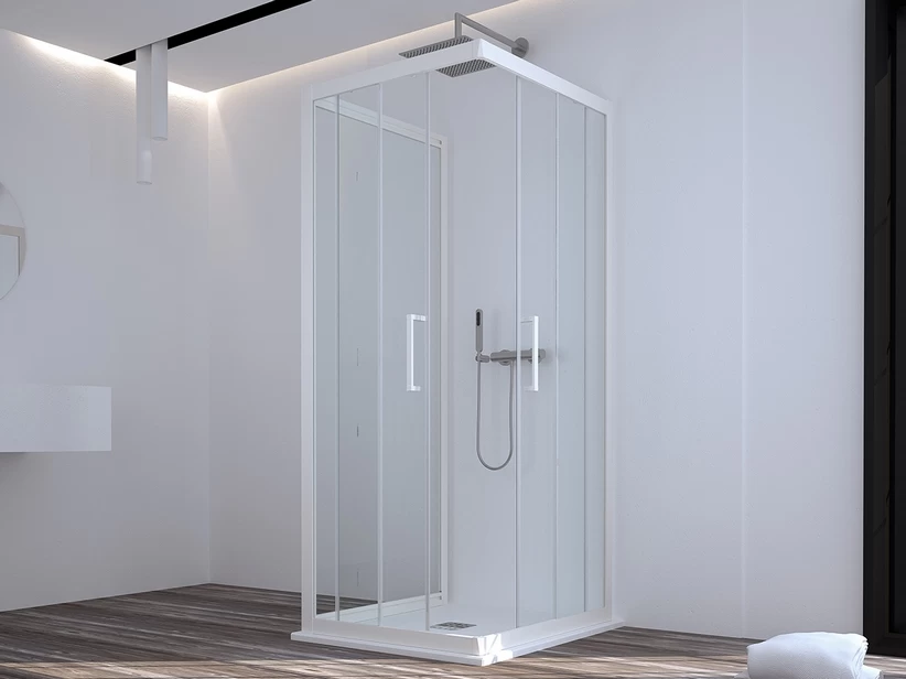 Box Doccia Zen 80x100x80 H190,4 Cm 2 Porte Scorrevoli E Lato Fisso Cristallo 6 Mm Trasparente Bianco Opaco 1 Box Doccia Zen 80x100x80 H190,4 Cm 2 Porte Scorrevoli E Lato Fisso Cristallo 6 Mm Trasparente Bianco Opaco