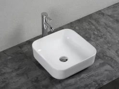 Lavabo Da Appoggio Dora 38,5x38,5 H14 In Ceramica Bianco Lucido