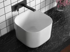 Lavabo Da Appoggio Alto Conca 40,5x40,50 H28 In Ceramica Bianco Lucido