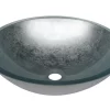 Lavabo Da Appoggio Pureglass Ciotola Cm. Ø42X14 Cristallo Foglia Argento