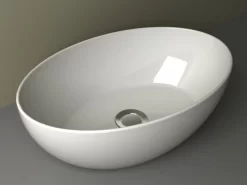 Lavabo Da Appoggio Piuma Ellisse 45X30 H14 In Ceramica Lucido Bianco