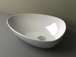 Lavabo Da Appoggio Piuma Ovale 47X35 H14 In Ceramica Lucido Bianco