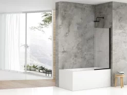 Parete Vasca Mulan 80X140 Cristallo Trasparente 6mm Profilo Nero Opaco