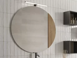 Specchio Bagno OXYGEN Ø 90 Cm. Con Inserto Impiallacciato In Legno Naturale Rovere Nodi