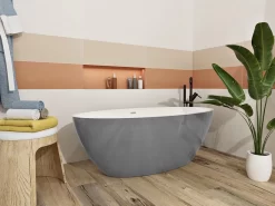 Vasca Freestanding Nemo6 Solid Surface Bicolor 165X80 Bianco Lucido E Grigio Cemento Lucido